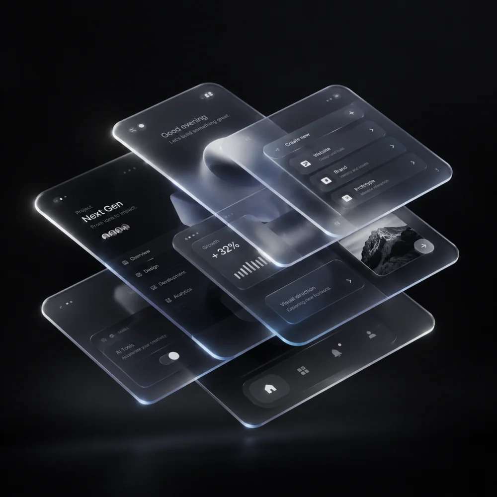 Abstract translucent interface panels floating in space