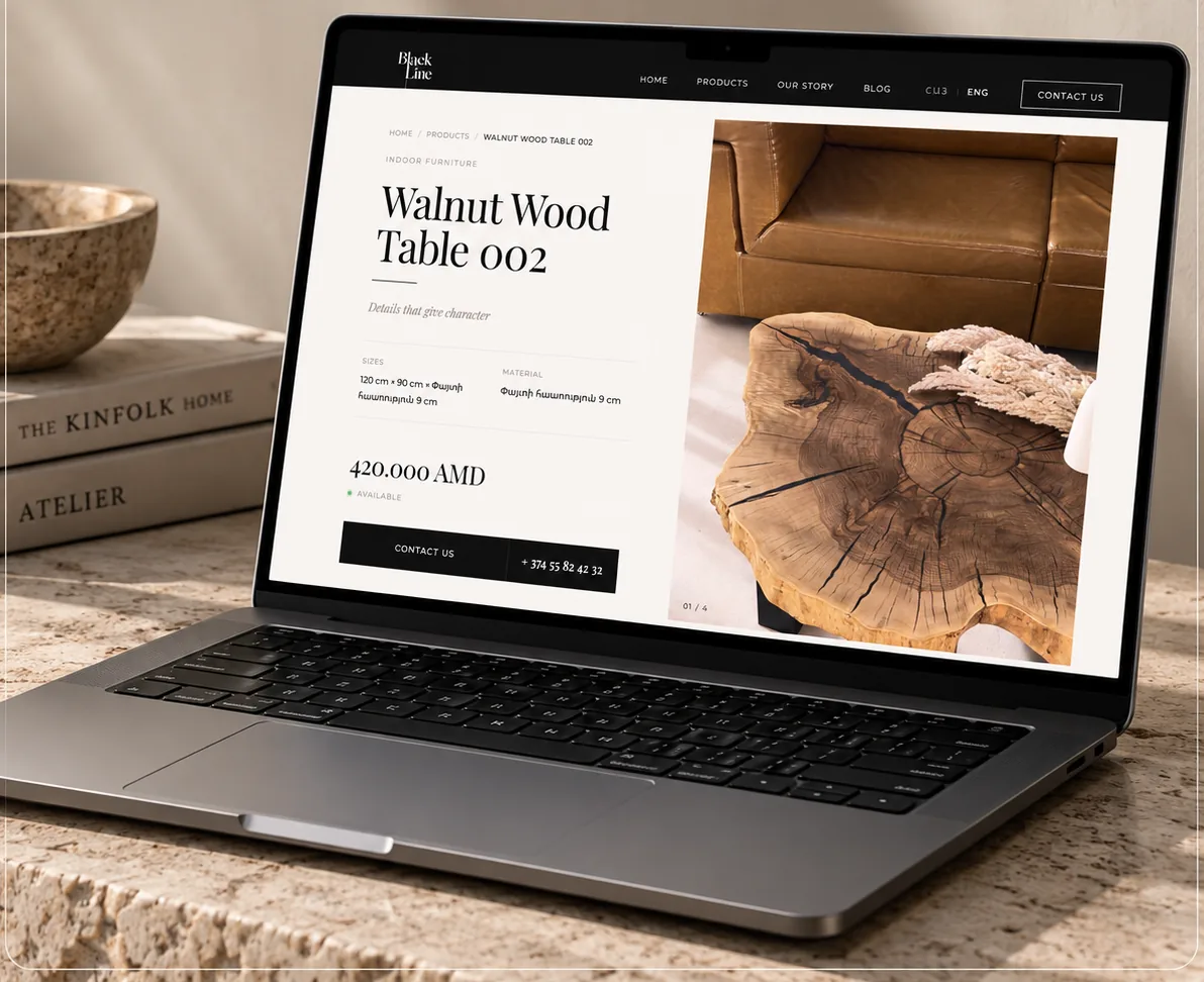 Black Line product page shown on a laptop