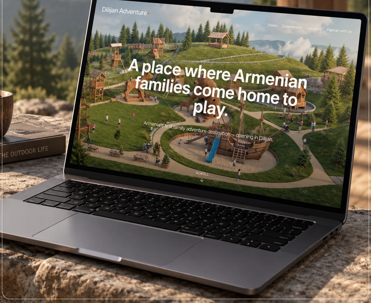 Dilijan Adventure website shown on a laptop