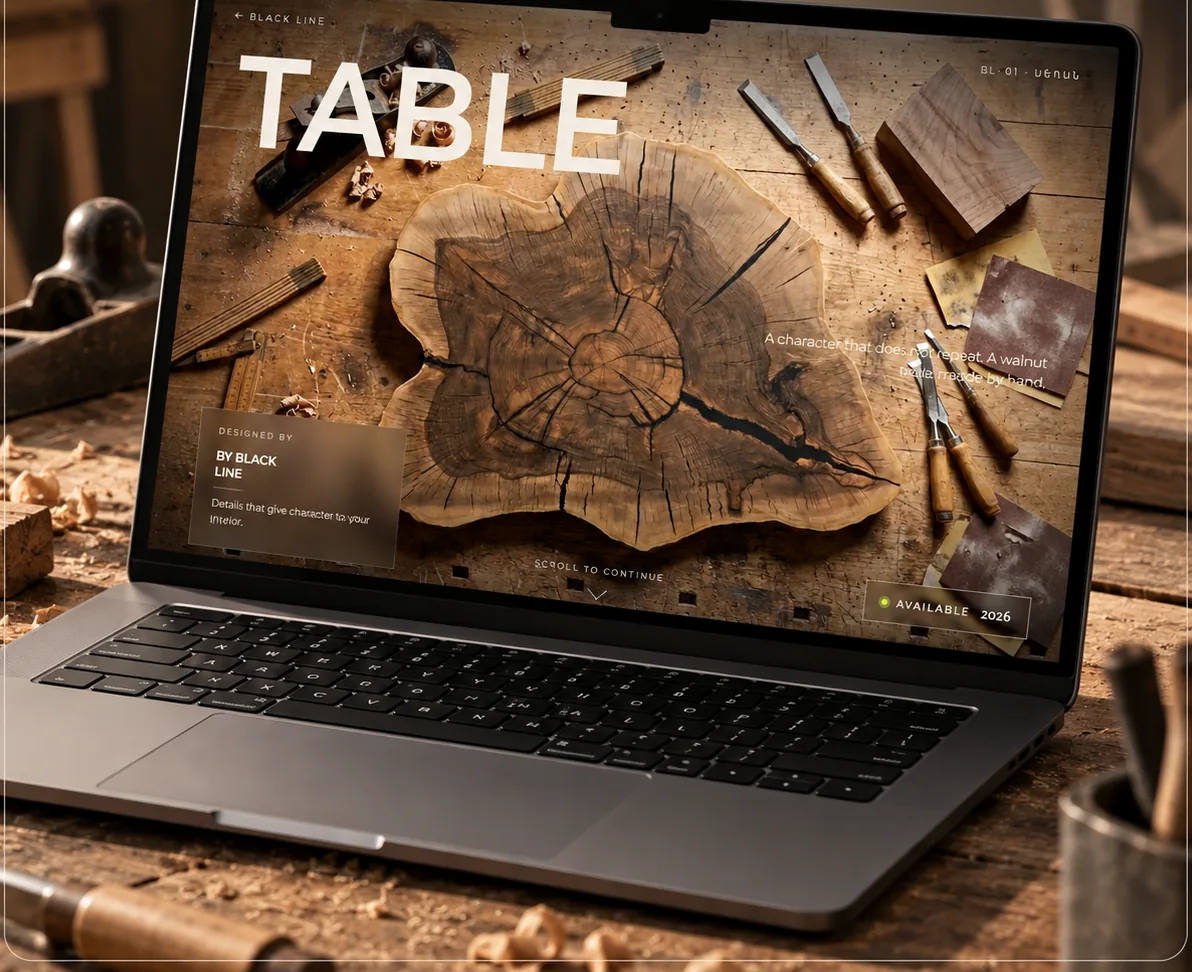 Black Line Table product experience shown on a laptop